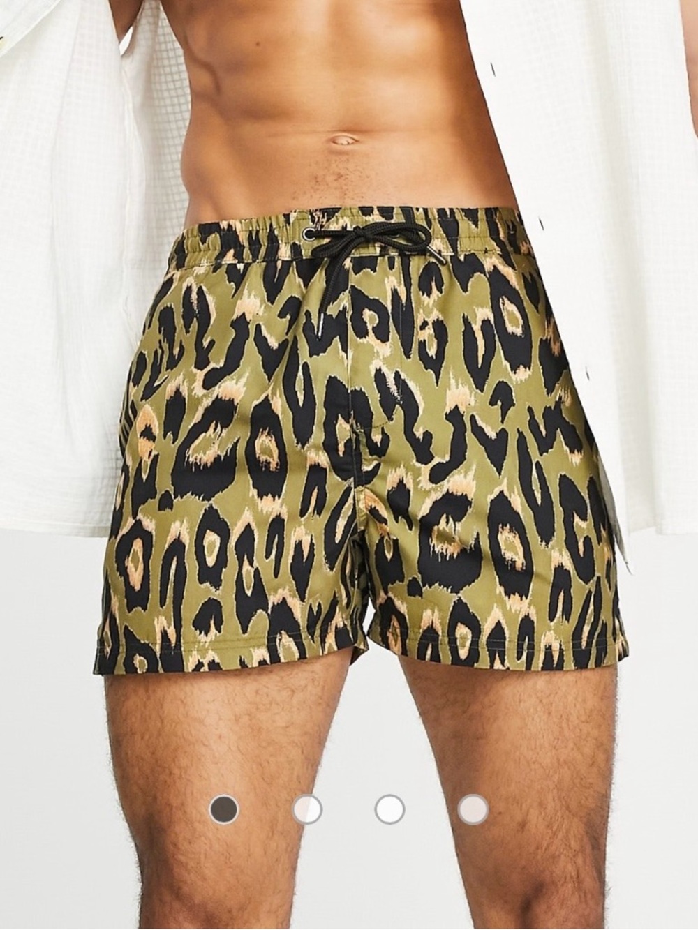 Men's Olive Leopard Print Swim Shorts